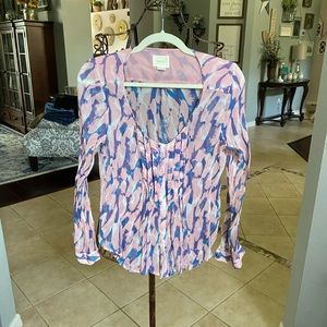 Maeve size 8 sheer pink and blue blouse